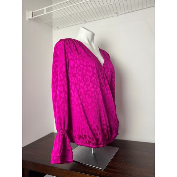 INC Fuchsia Leopard Print Wrap Long sleeve Blouse Ruffle Sleeve 1X - Picture 5 of 9